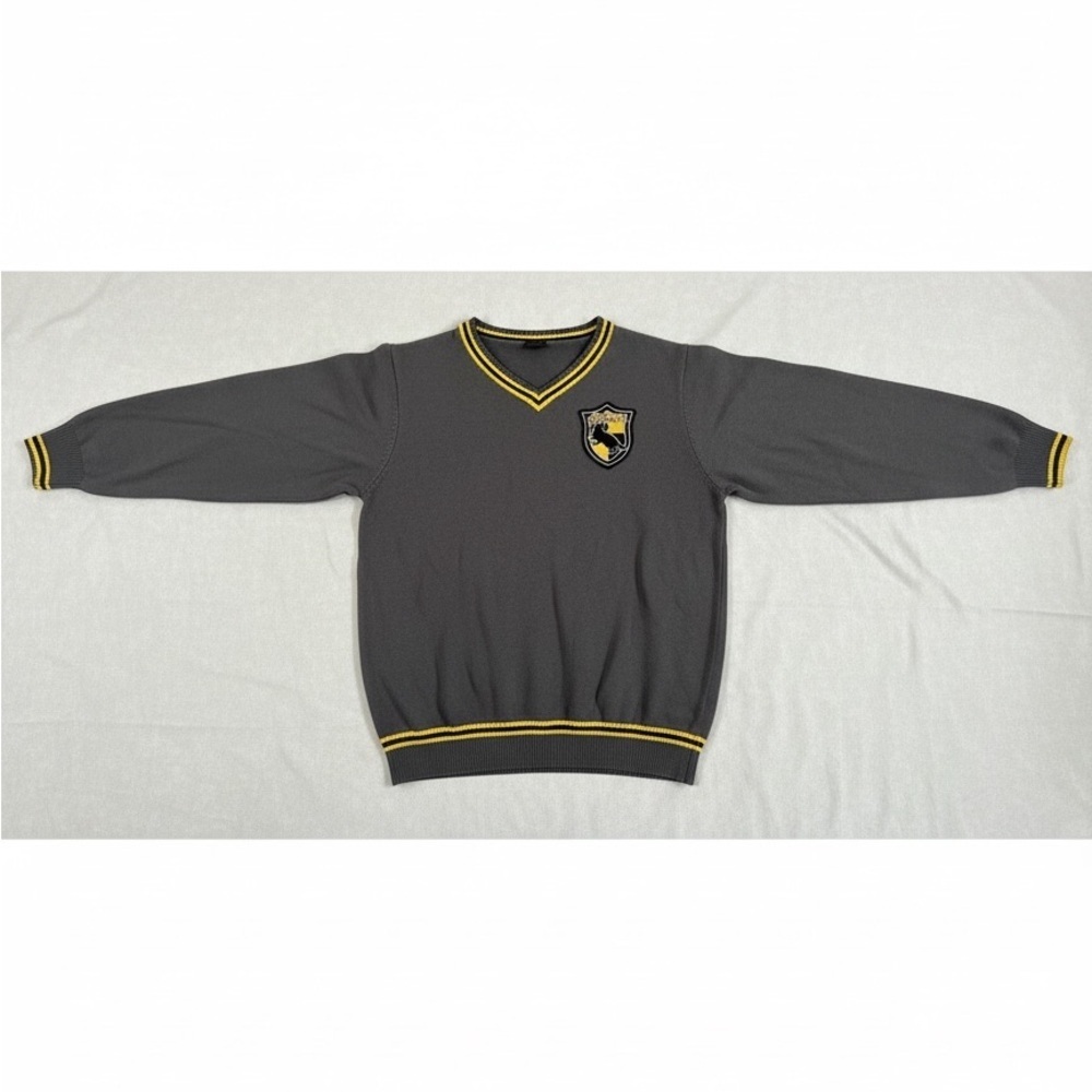 Harry Potter Wizarding World HufflePuff Gray V-Neck Sweater with Yellow Trim - Picture 4 of 5